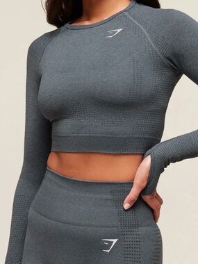 Gymshark Women's Seamless Long Sleeve Crop Top - Charcoal Gray #V00